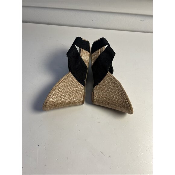 Aldo Women's Brown Wedge Heels Black Fabric Sandals Cross Strap Size 8 - Picture 4 of 8